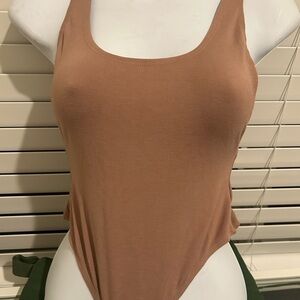Women's LPA Tan Sleeveless bodysuit thong